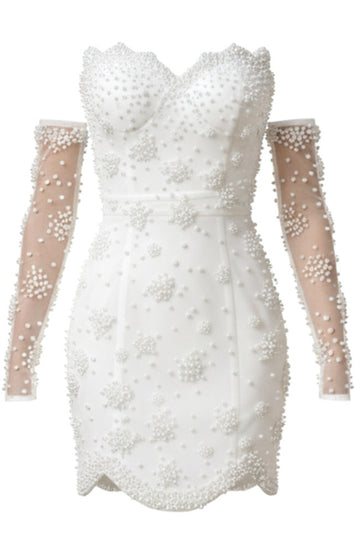 Strapless Pearl Bustier Dress White