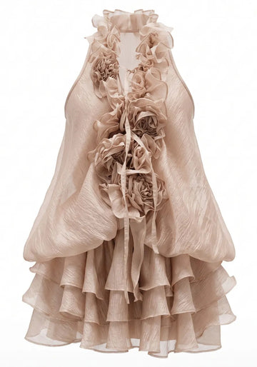 Floral Ruffle Dress Light Brown