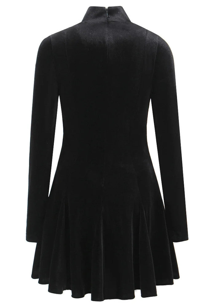 Long Sleeve A Line Velvet Dress Black