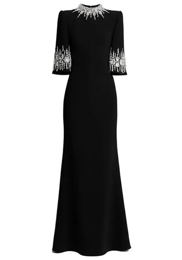 Crystal Short Sleeve Maxi Dress Black
