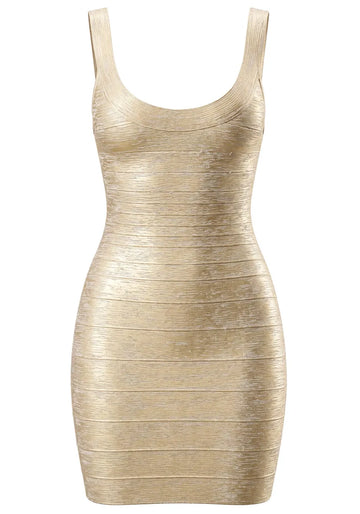 Woodgrain Foil Print Dress Gold