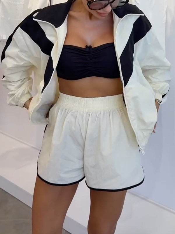 Block Zip Jacket & Short Two Piece Tracksuit