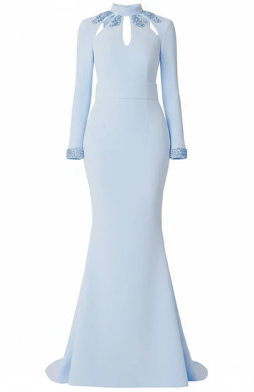 Long Sleeve Big Sequin Detail Maxi Dress Light Blue