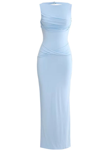 Draped Backless Maxi Dress Blue