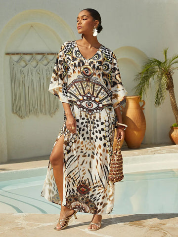 Vintage Leopard Jewelry Flowy Chiffon Maxi Dress