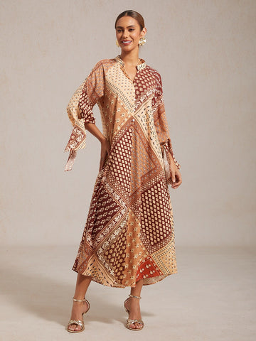 Geometric Floral Patchwork Print Maxi Dress