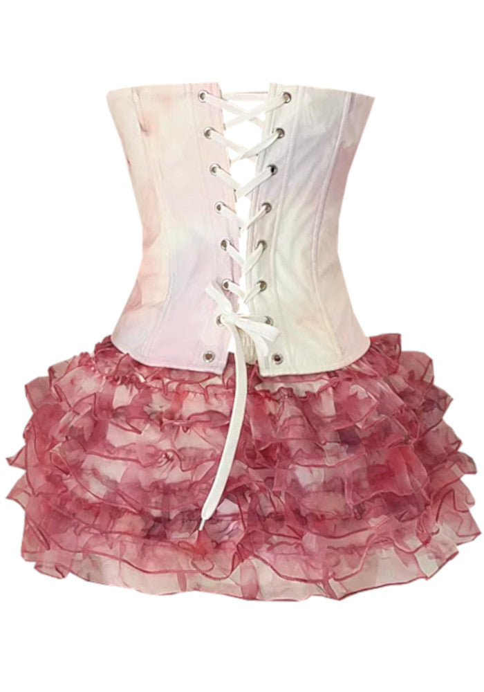 Strapless Ruffle Corset Two Piece Dress Pink