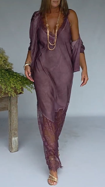 Women's Lace-Trimmed Slip Dress & Cardigan Set