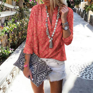 Bohemian V-neck Printed Blouse