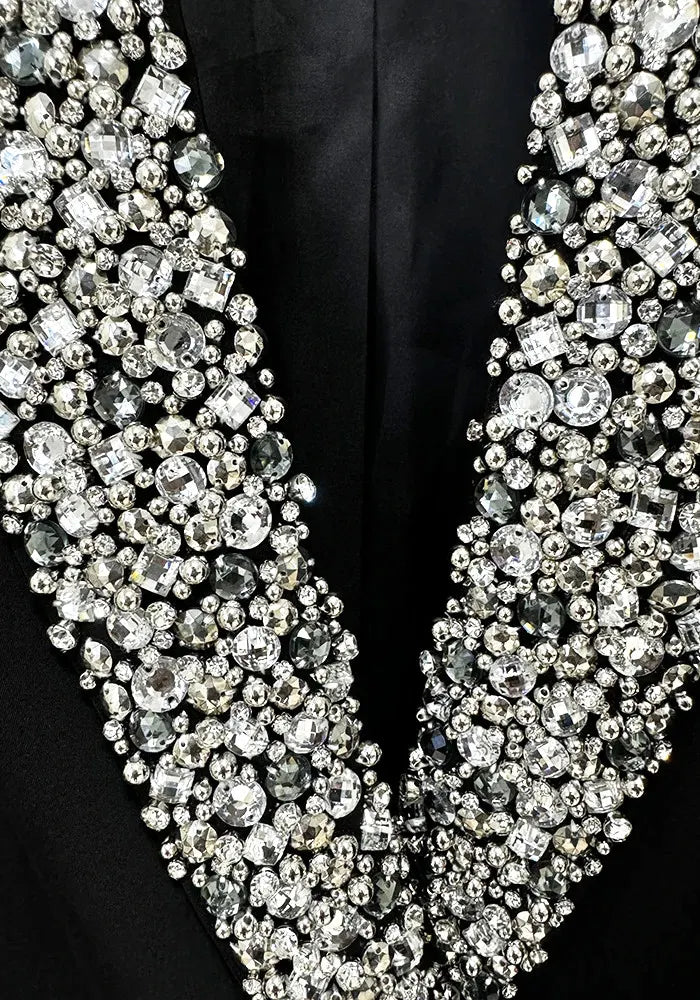 Crystal Lapel Blazer Dress Black