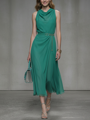 Women's Fashion Emerald Green Chiffon Sleeveless Midi Dress (Belt Not Included) MDZ2206D6GMJ