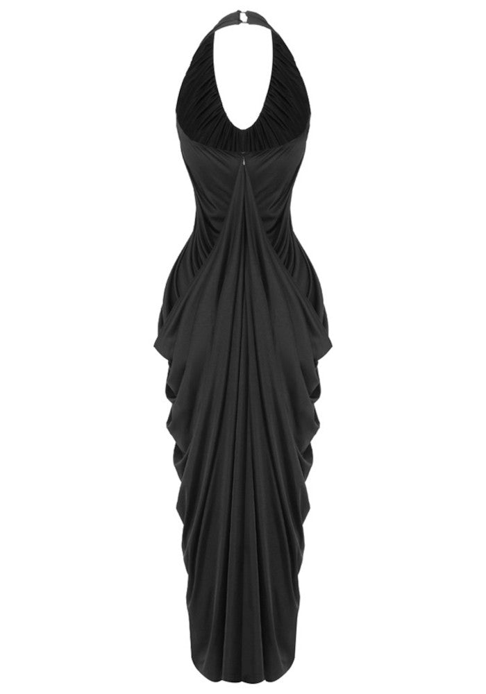 Halter Draped Design Maxi Dress Black