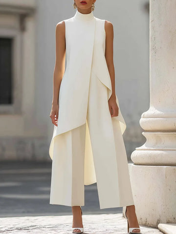 Asymmetric Layered Sleeveless Top & Wide-Leg Pants Set