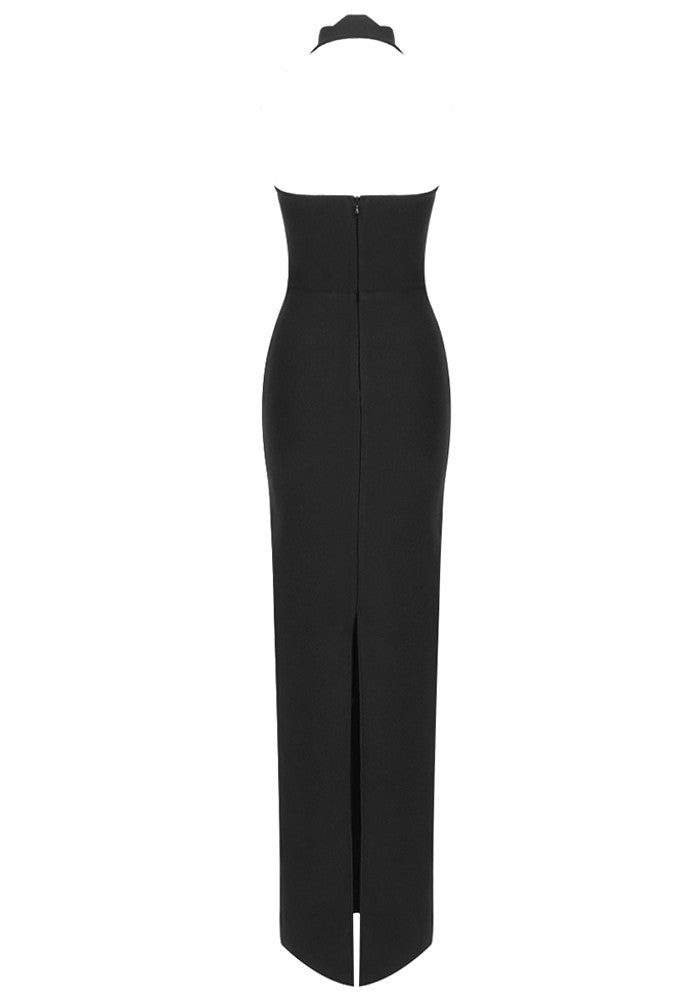 Halter Cut Out Bustier Maxi Dress Black