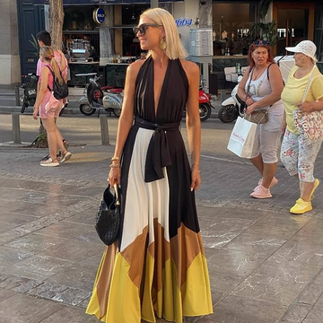 V Neck Color Block Maxi Dress
