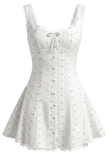 Floral A Line Corset Dress White Blue