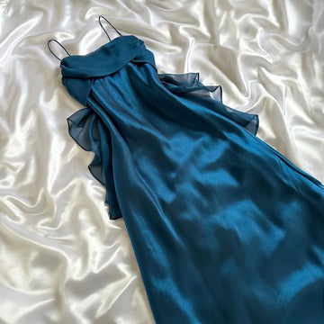 Navy blue stylish elegant spaetti strap long chiffon prom dress evening dress party dress