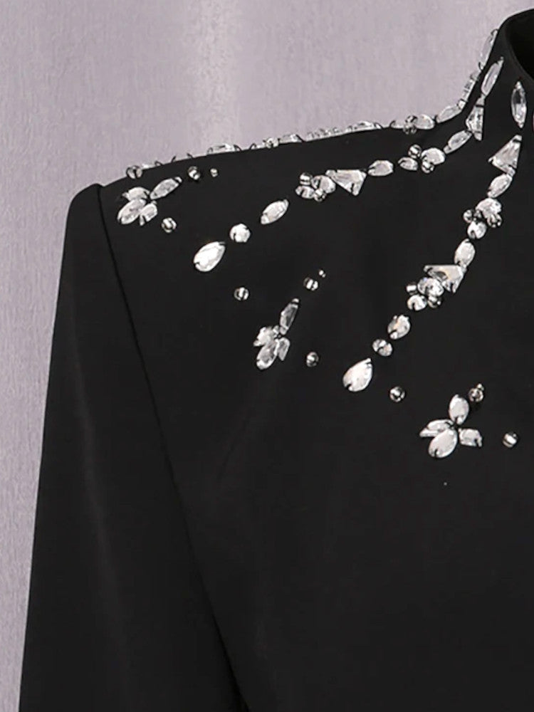 Long Sleeve Embellished Neck Maxi Dress Black