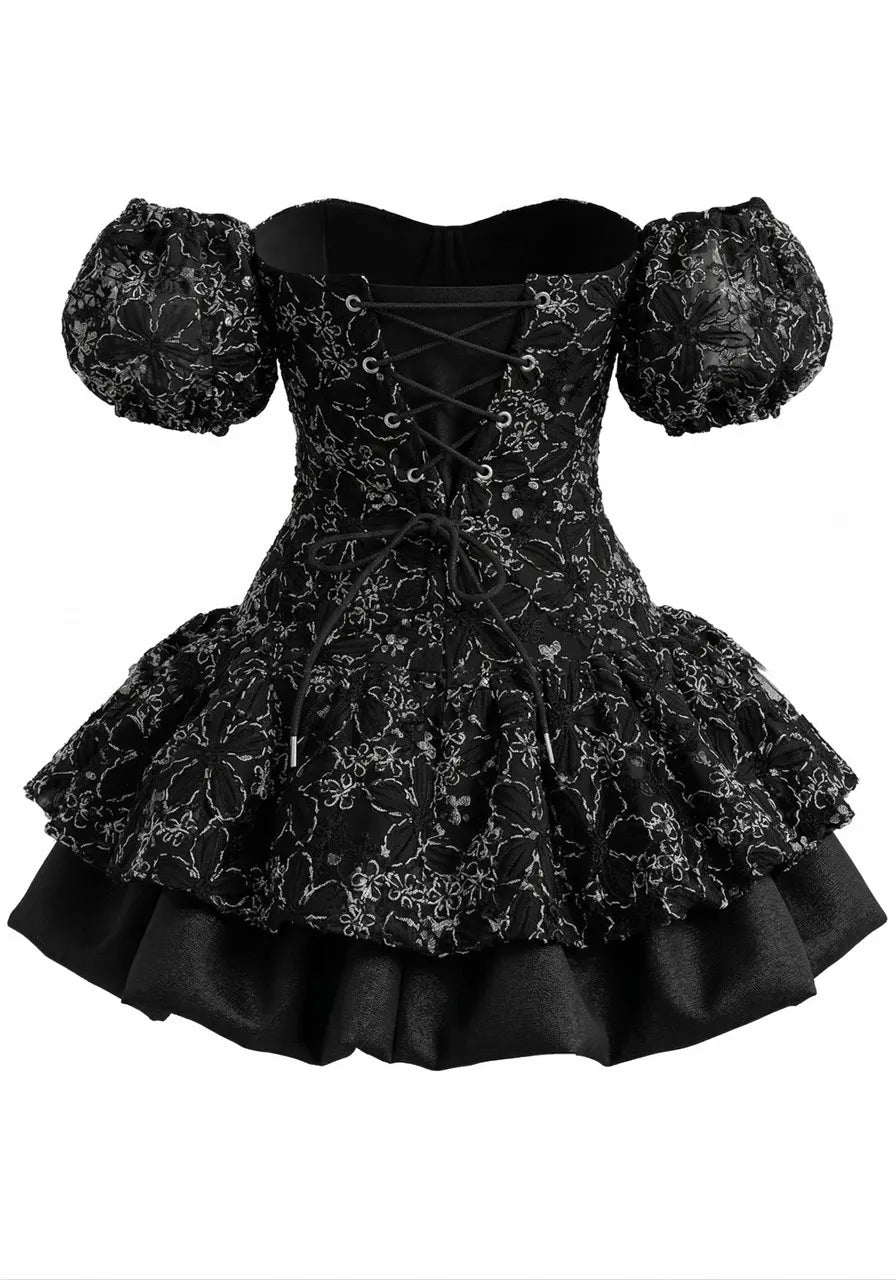 Floral Bubble Corset Dress Black