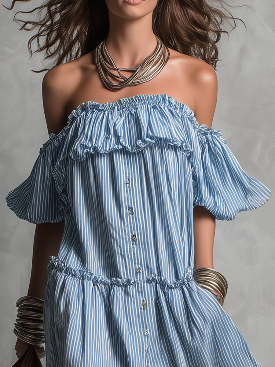 Boho Off-Shoulder Striped Maxi Dress
