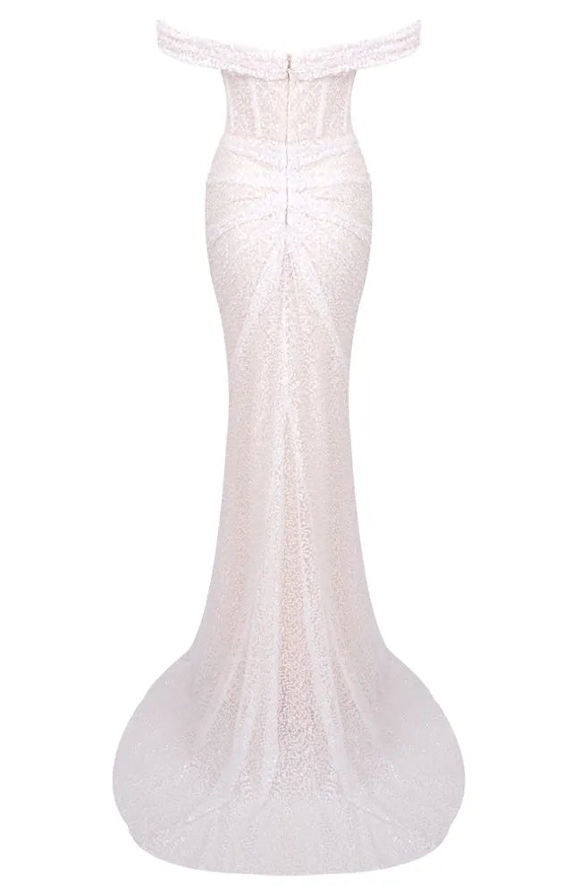 Bardot Sequin Draped Maxi Dress White