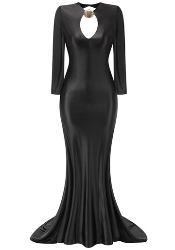 Long Sleeve Backless Maxi Dress Black