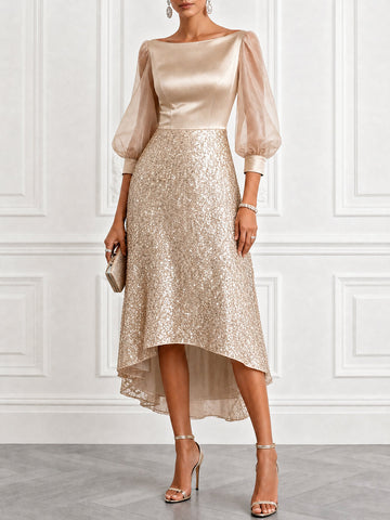 Elegant  Shimmer Sequin High-Low Dress