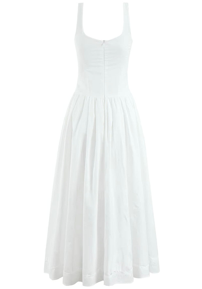 Bow Detail Button A Line Midi Dress White