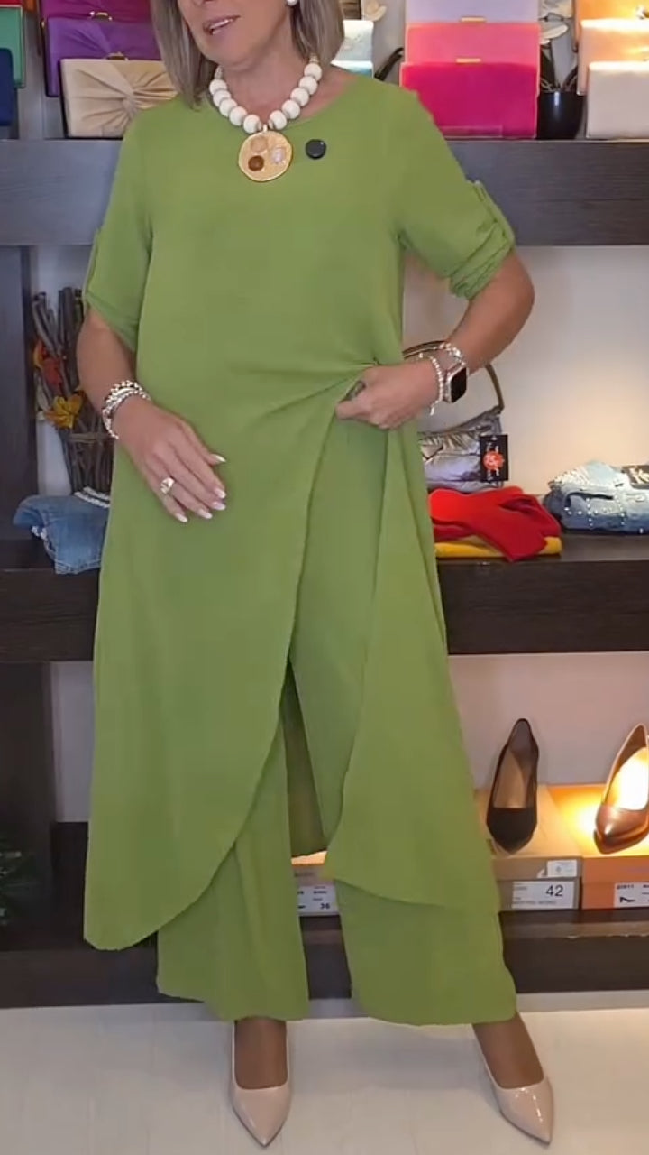 Women's Round-Neck Irregular Chiffon Loose-Fit Two-Piece Set