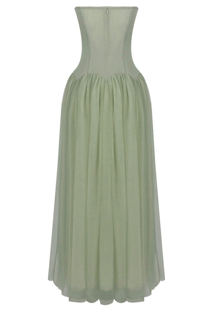 Strapless A Line Maxi Dress Green