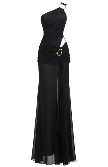 One Shoulder Draped A Line Maxi Dress Black