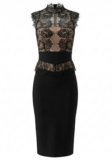 Lace Detail Midi Dress Black