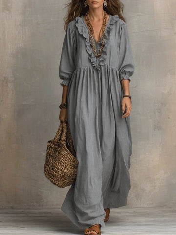 Women's Striped Art Print Casual Stylish Ruffled Vacation Maxi Dress