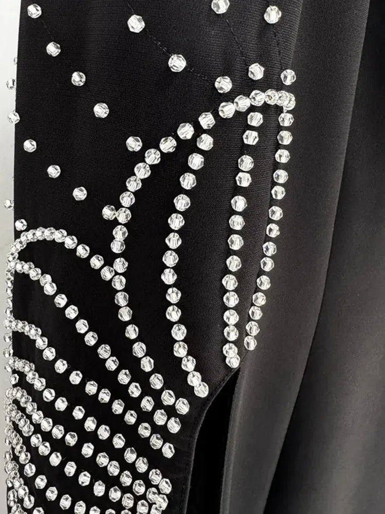 Crystal Embellished Cape Sleeve Maxi Dress Black