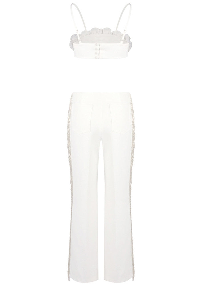 Floral Detail Two Piece Jumpsuit White