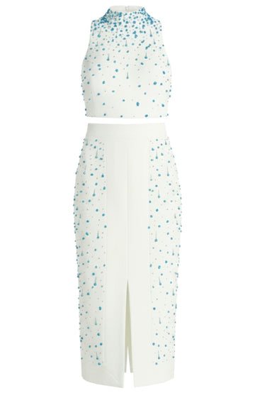 Embellished Midi Two Piece Dress White Turquoise