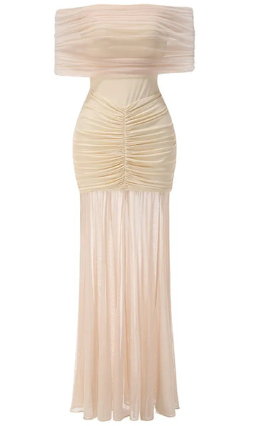 Bardot Ruched Maxi Dress Ivory