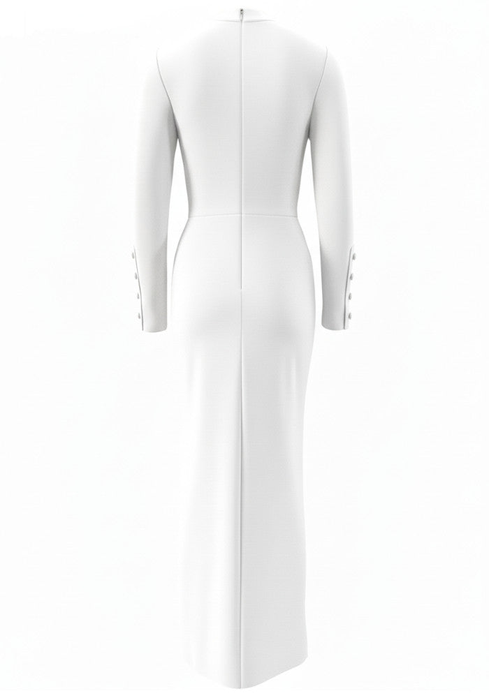 Long Sleeve Floral Crystal Maxi Dress White