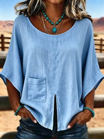 Women's Vintage Pocket Slit Patchwork Casual Shirt
