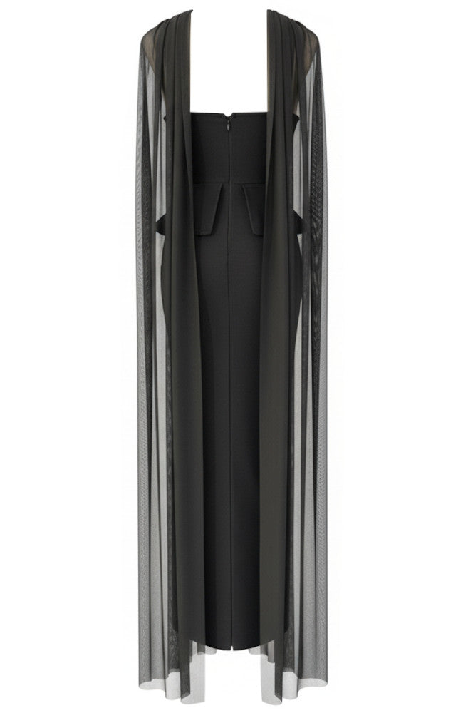 Strapless Crystal Peplum Maxi Dress Black