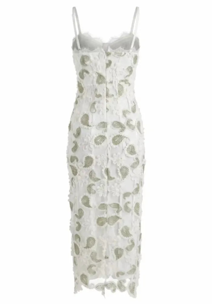 Floral Lace Midi Dress White Green