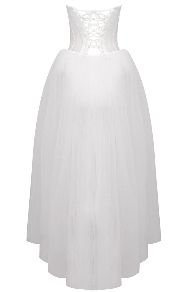 Strapless Corset A Line Maxi Dress White