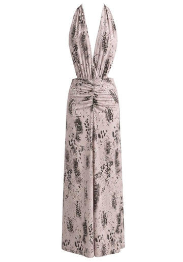Floral Plunge V Neck Maxi Dress Pink