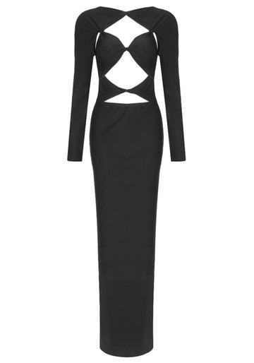 Long Sleeve Cut Out Front Maxi Dress Black