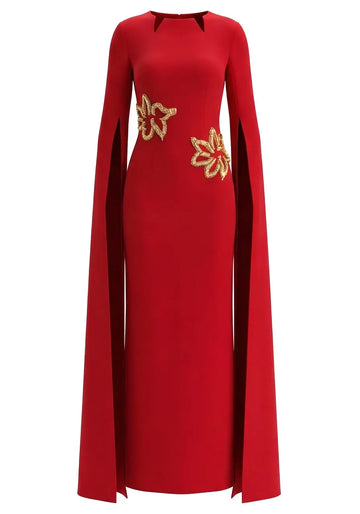 Cape Sleeve Star Detail Maxi Dress Red