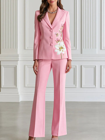 Lily Floral Print Blazer & Flare Pants Formal Suit Set