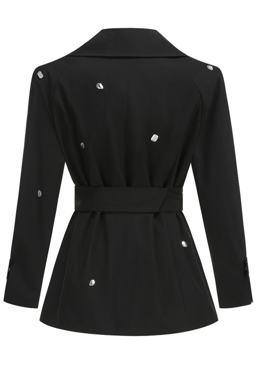 Long Sleeve Crystal Belt Dress Black