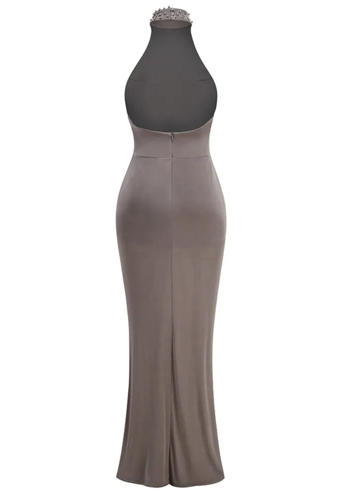 Halter Draped Maxi Dress Grey