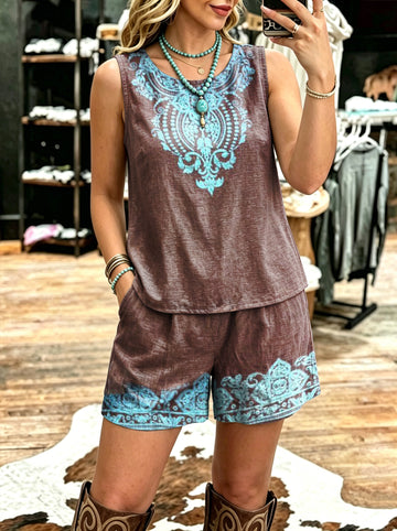 Women's Vintage Sleeveless Patchwork Casual Suit