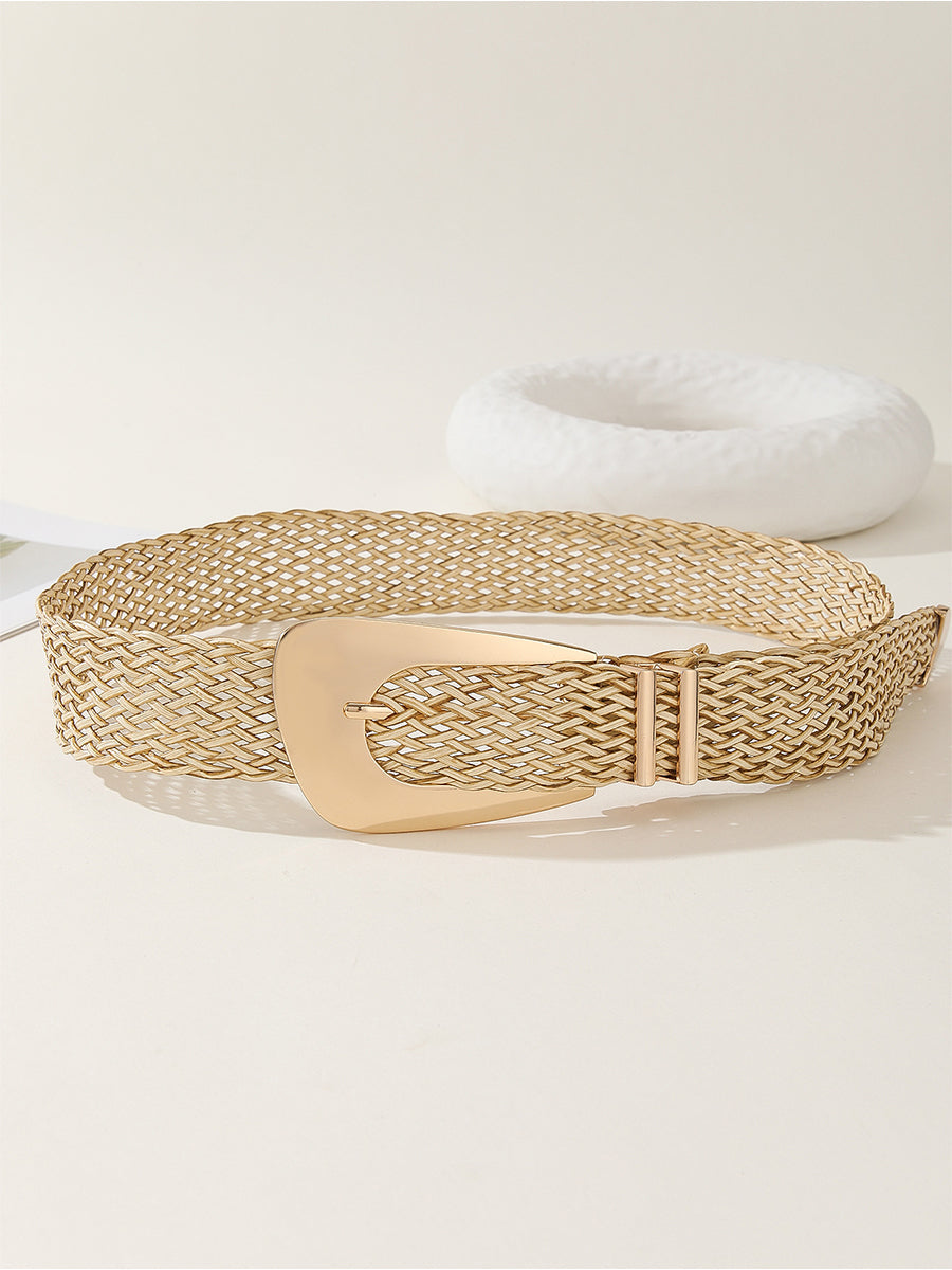 Women's Gold Chic Cotton And Linen Braided Imitation Metal Belt MDA1606H0I
